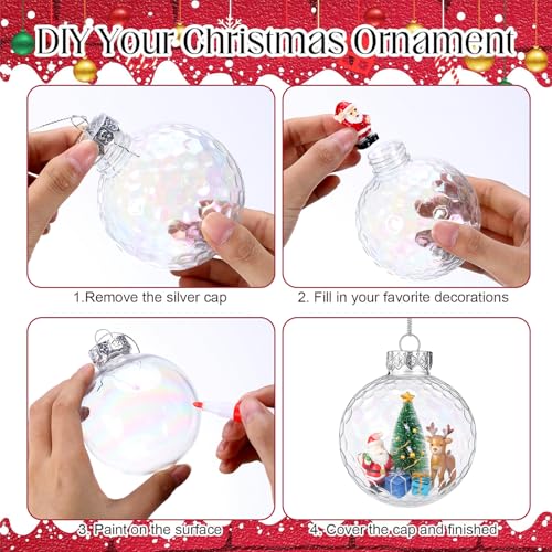 LOYIM 24pcs Iridescent Christmas Fillable Ornaments 3.15 Inch Holiday Decoration