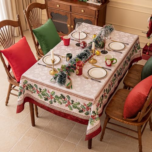 Softalker Holly 60 x 120 Inch Jacquard Tablecloth – Christmas Rectangular 8-10 Seats