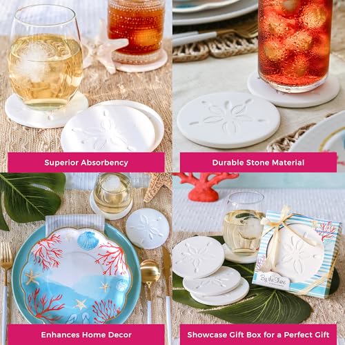 Kate Aspen White Sand Dollar Drink Coasters Set of 4 - Coastal Nautical Decor Gift