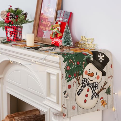 Siilues Christmas Table Runner 13'' x 60'' Snowman Gingerbread Holiday Decor