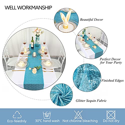 DUOBAO Aqua 12x72-Inch Sequin Table Runner for Weddings & Holidays - Party Decor