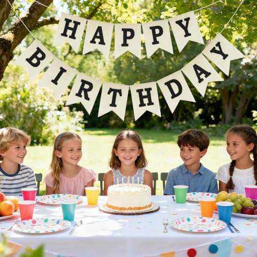Happy Birthday Burlap Banner - Pre-Strung Rustic Party Decoration Sign
