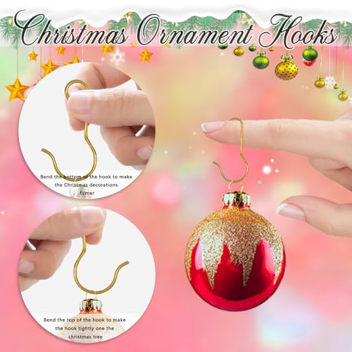 100 Pcs Gold Christmas Ornament Hooks with Storage Box, C-Shape Tree Hangers