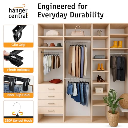 12-Inch Plastic Pants Hangers with Clips 30-Pack - Black