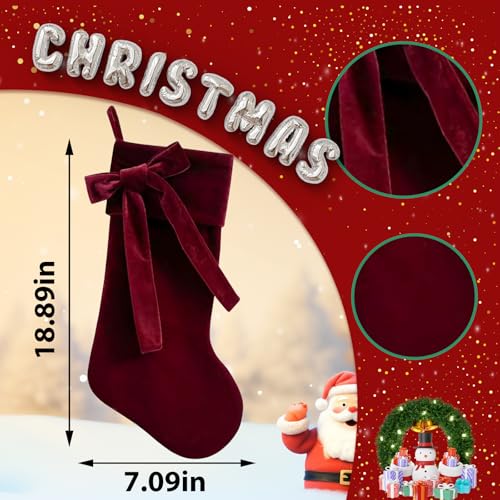 Ftuuo Dark Red Christmas Stockings with Burgundy Faux Fur Cuffs - Solid Red Holiday Decor