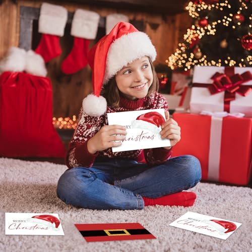 Whaline 50 Xmas Greeting Cards with Envelopes & Stickers, 4x6 inch Santa Claus Notes