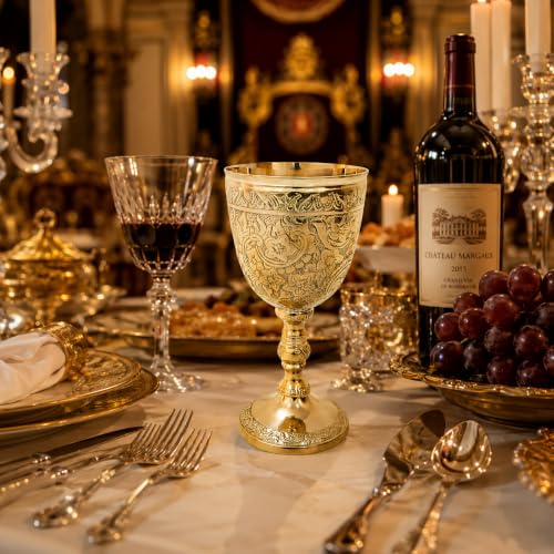Vintage Brass Wine Goblet, 150ml Ornate Renaissance Chalice Cup