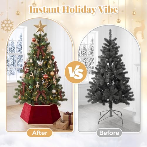 26-Inch Red Velvet Christmas Tree Skirt with Gold Trim & Fasteners