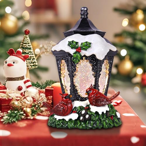 GlexpFesti Christmas Snow Globe Lantern with Cardinals & Glittering Globe, Timer, Battery Operated