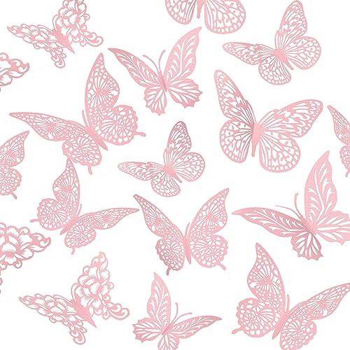3D Pink Butterfly Wall Decor Stickers - 48 Piece Set for Party & Home