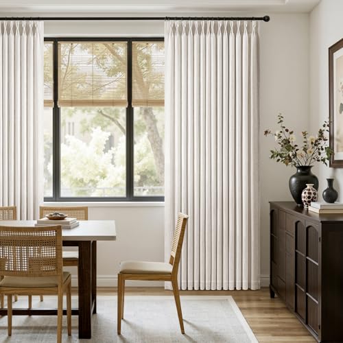 Pinch Pleat Linen Curtains 90 Inch - Light Filtering Drapes (Set of 2)