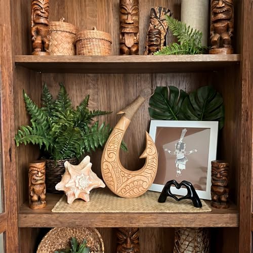 Carved Wooden Maui Fish Hook Wall Decor - 11.8" Polynesian Tribal Art