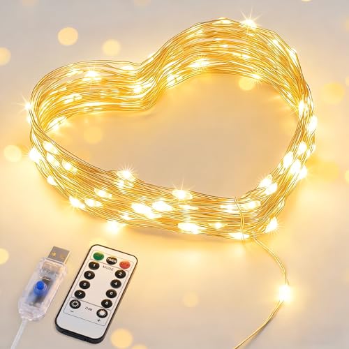 JMEXSUSS 33ft USB LED Fairy Lights with Remote Warm White Twinkle Lights