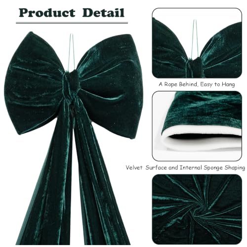 Dark Green Velvet Christmas Tree Topper Bow - Extra Large Holiday Decor Ribbon, 67x16in