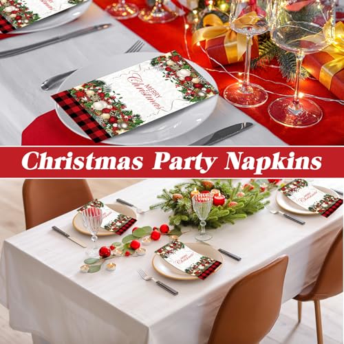 Cholemy Christmas Ball Guest Napkins 200 Pack - Festive Paper Towels for Holiday Parties
