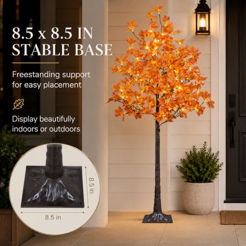 6ft Artificial Lighted Maple Tree - 120 LED Warm White Fall Decor, Indoor & Outdoor