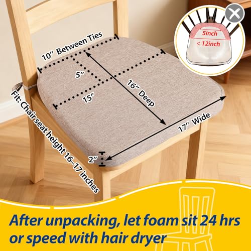 D-Shaped Dining Chair Cushions, 2-Inch Thick Seat Pads, Set of 4, Oatmeal