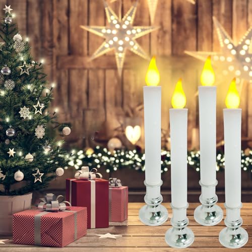 Silver 8-Pack Dusk-to-Dawn Sensor LED Christmas Window Candles - Battery Operated, Flameless Indoor Decor