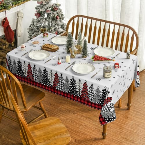 Horaldaily Christmas Tablecloth 60 x 140 Rectangular with Trees, Red