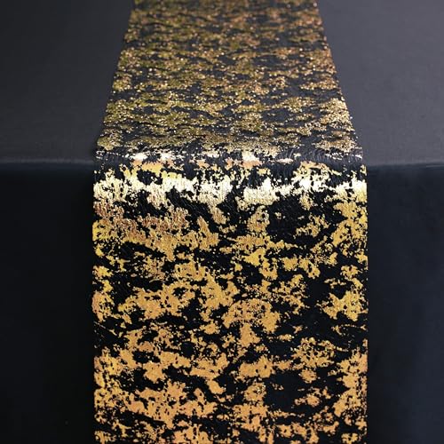 Snowkingdom Black and Gold Glitter Table Runner - 100FT Gold Foil Mesh Decor