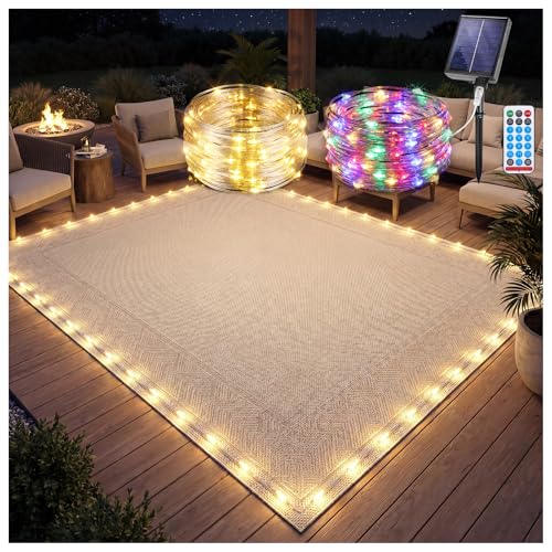 46FT Solar LED Rope Light for Outdoor Rugs with Remote & Rug Clips