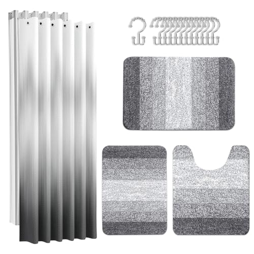 4-Piece Bathroom Accessory Set with Shower Curtain, Liner, and Bath Rugs