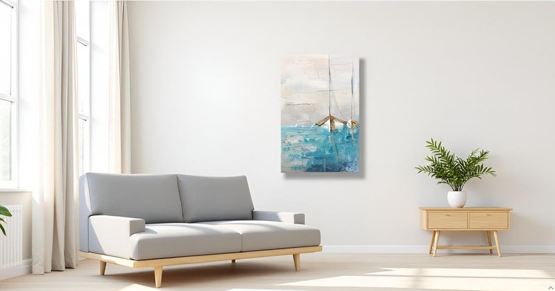 Yihui Arts Hand Painted Textured Coastal Sailboats with Gold Foil Accents Wall Art