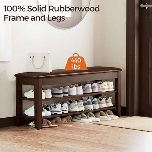 Solid Wood Shoe Storage Bench with Flip-Top Compartment, 39.4-Inch