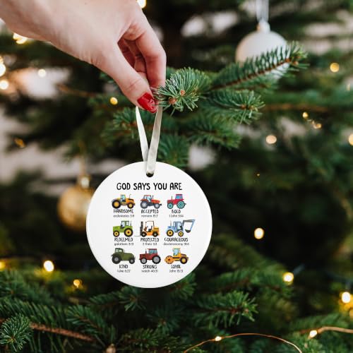 HUNIGIFT 2.87in Boy Christmas Ornament - Tractor & Construction Themed Kids’ Christian Gift, 10 Boy Variation