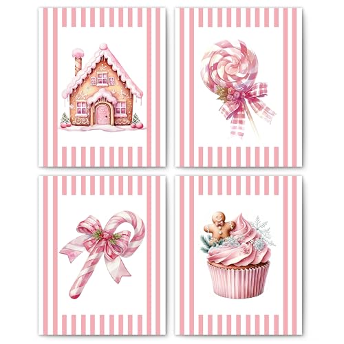 FITIE Home Wall Art Set of 4 Christmas Pink Posters - Girl Bedroom Decor, 8x10, Unframed, Model 27