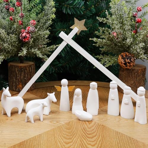 11-Piece Mini Christmas Nativity Scene Set - White Resin Holy Family Figurines