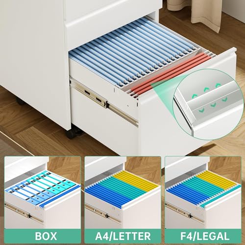 3-Drawer Metal Rolling File Cabinet with Lock, Under Desk Storage for Office