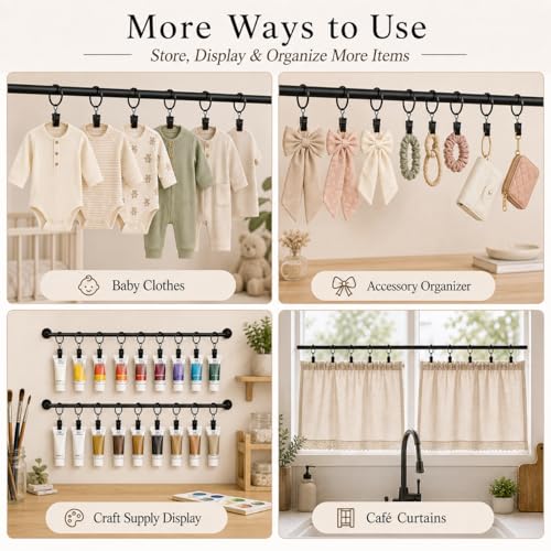 50 Pcs Black Metal Curtain Rings with Clips - 1.26 Inch Drapery Hooks