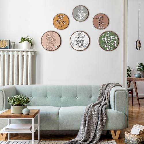 6-Piece Boho Wooden Botanical Wall Art Set, Rustic Farmhouse Decor