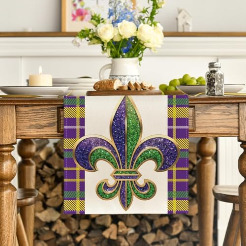 Artoid Mode Iris Stripes Mardi Gras Table Runner 13x36 Inch Holiday Decor