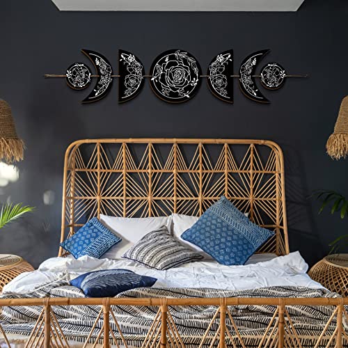 Boho Moon Phase Wall Hanging Art, Wooden Gothic Wall Decor for Home