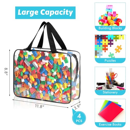 4 Pack Toy Storage Organizer Bags with Zipper, Clear PVC Waterproof Bags