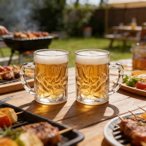 19oz Acrylic Beer Mugs with Handle - Durable Plastic Stein Set of 2