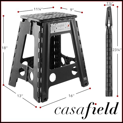 18-Inch Folding Step Stool with Handle - Heavy Duty Portable Plastic Stool
