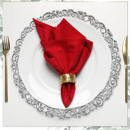 13-Inch Silver Charger Plates Set (12) Design B – Elegant Plastic Placemats for Dinner Tables