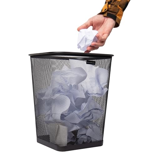 Square Metal Mesh Trash Can Set, 5-Gallon Wastebasket for Office and Home, Black, 2-Pack