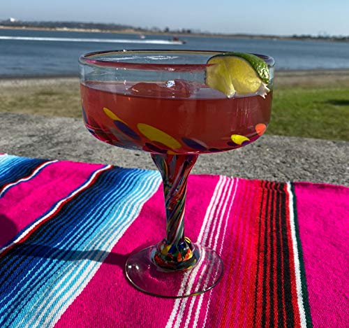 Mexican Hand Blown Margarita Glass Set of 4 - Confetti Carmen 16 oz - Handmade Eco-Friendly Glassware