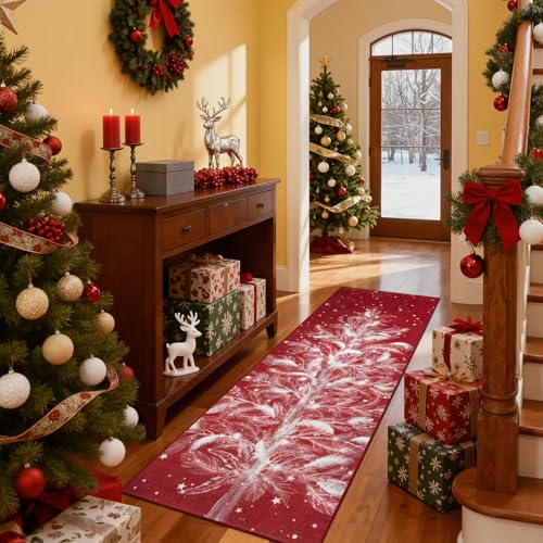 Lahome 2x6 Christmas Runner Rug Red Holiday Hallway Non-Slip Washable Low-Pile Decor