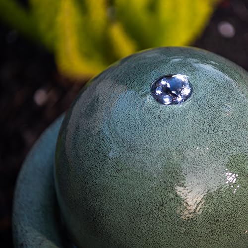 26-Inch Round Stone Sphere Water Fountain with LED Lights for Garden Patio