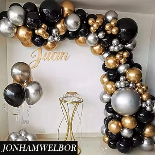 Jonhamwelbor Black Balloons - 12 Inch Metallic Chrome Latex Balloons | 100 Pack for Parties & Events