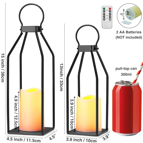 Set of 2 Black Metal Lanterns with LED Flameless Candles