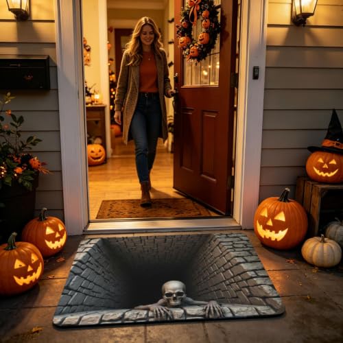 3D Halloween Ghost Skeleton Rug, Non-Slip Optical Illusion Floor Mat 60x90cm