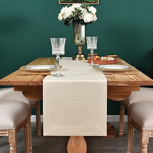 Farmhouse Rustic Beige Table Runner 13x72 Inch Faux Linen Solid Design