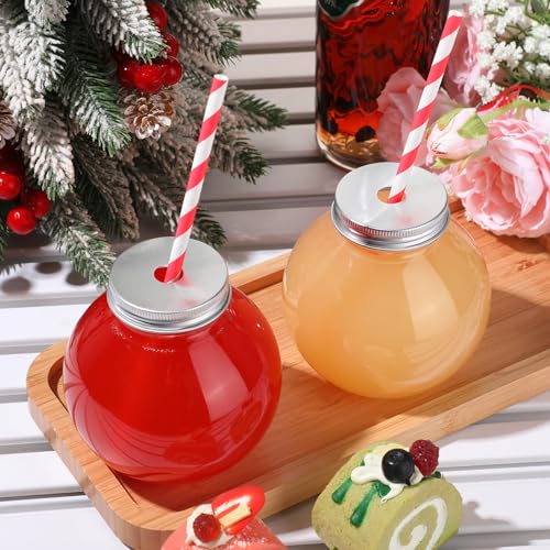 Yaomiao 12 Pcs 10oz Mini Fish Bowl Cups with Lids & Red Straws, Clear 300ml