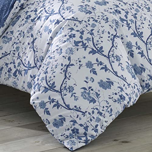Laura Ashley Home - King Duvet Cover Set, Reversible Cotton Bedding with Matching Shams, Stylish Home Decor for All Seasons (Elise Medium Blue, King)